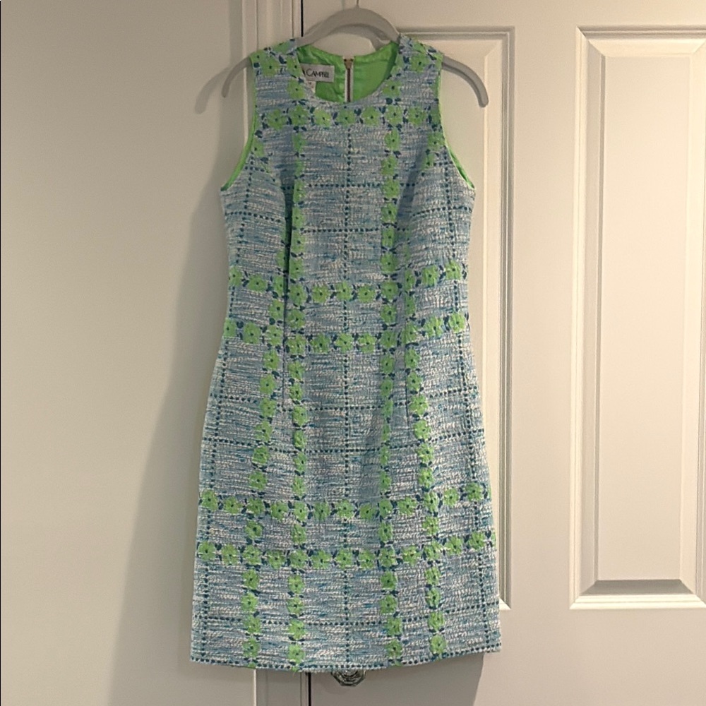 Sara Campbell Blue and Green Halter Sheath Midi Dress